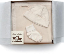 Load image into Gallery viewer, Cherub&#39;s Blanket Organic Take Me Home Baby Gift Set with Blanket, Baby Hat, and Socks